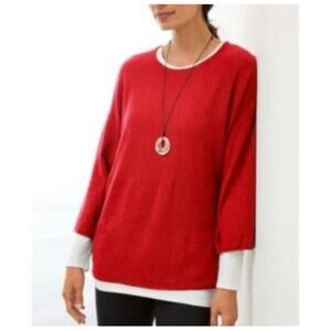 J. Jill Purejill Sweater Cotton Cashmere Blend Red Size 2X Kangaroo Pocket XXL